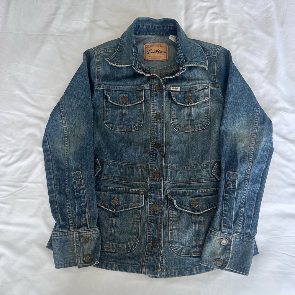 Levi Strauss‎ Denim Jean Blue Jacket Coat Women's Medium Blue Utility 4-Pocket